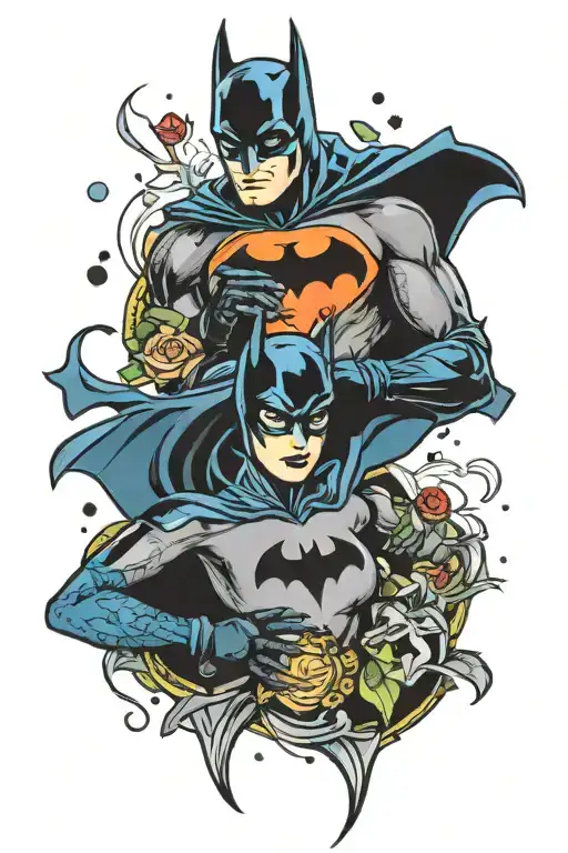 Batman and Catwoman engagement rings surrounded tattoo design idea