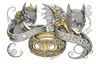 Batman and Catwoman wedding bands tattoo design idea