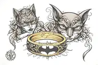 Batman and Catwoman wedding bands tattoo design idea
