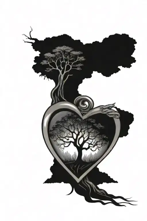 Tree growing together symbolizing your love heart shaped locket tattoo design idea