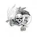 raven, Ace of spade, king card with skull face tattoo design idea