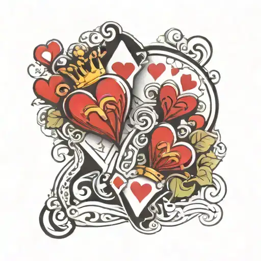 The 6 and 4 of hearts overlapping so 9 hearts show. With a handwritten flare tattoo design idea