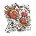 The 6 and 4 of hearts overlapping so 9 hearts show. With a handwritten flare tattoo design idea