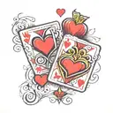 The 6 and 4 of hearts overlapping so 9 hearts show. With a handwritten flare tattoo design idea