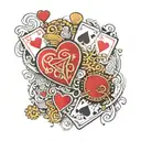 The 6 and 4 of hearts overlapping so 9 hearts show. With a handwritten flare tattoo design idea