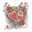 The 6 and 4 of hearts overlapping so 9 hearts show. With a handwritten flare tattoo design idea