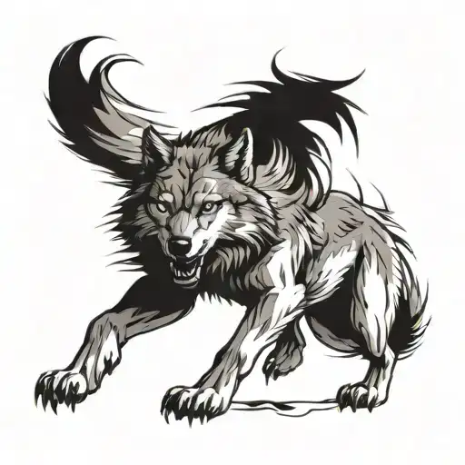 A tattoo depicting a fierce wolf in a dynamic sports pose, symbolizing aggression and strength tattoo design idea