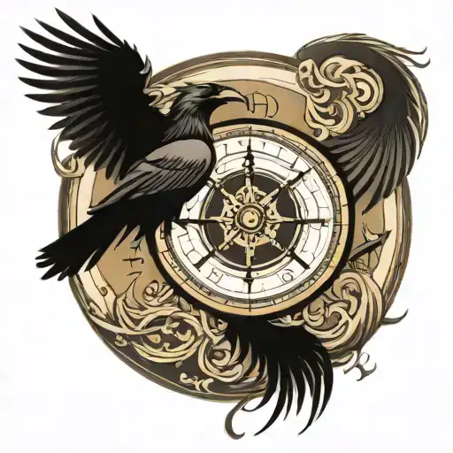 viking compass raven tattoo design idea