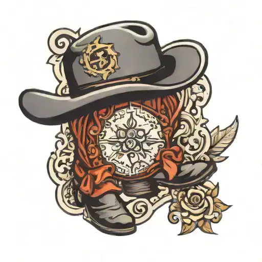 postage stamp including cowboy boots and hat tattoo design idea