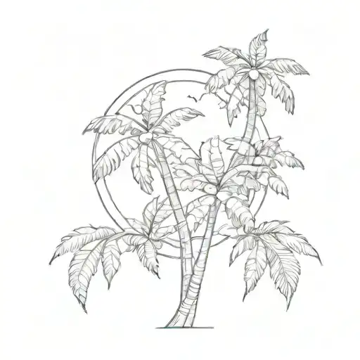 Sun, flowers and leaves, palm trees,  tattoo design idea