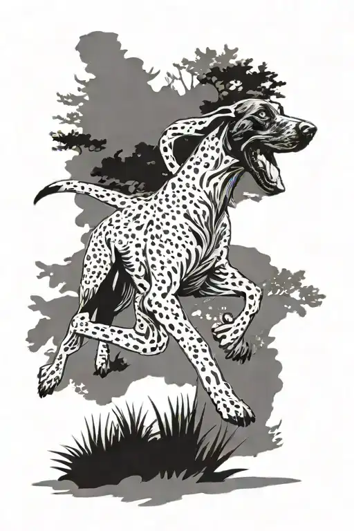 from behind a man running on a trail with a german shorthaired pointer running on each side of him tattoo design idea