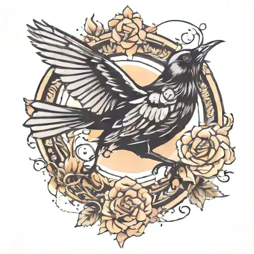blackbird flying tattoo design idea