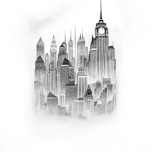gotham cityscape sleeve tattoo design idea