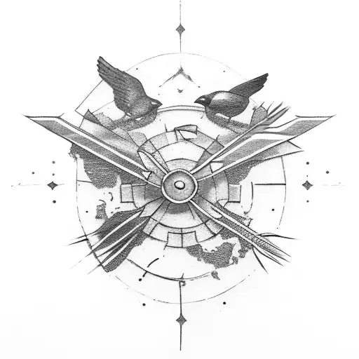 spear, crow, shattered glass, cardinal, weights, time, family tattoo design idea