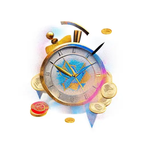 spear, crow, time, gold coins tattoo design idea