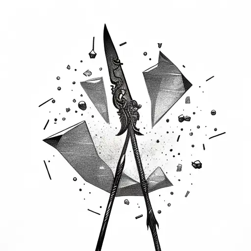 spear, crow, time, gold coins, shattered glass  tattoo design idea