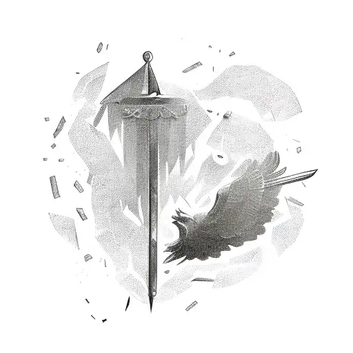 spear, crow, time, gold coins, shattered glass  tattoo design idea
