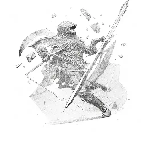 spear, crow, time, gold coins, shattered glass  tattoo design idea