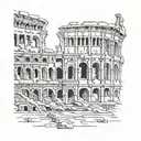 Roman Colosseum, with portraits of the Emperor Marcus Aurelius, Zeus, Ares and Poseidon tattoo design idea
