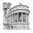 Roman Colosseum, with portraits of the Emperor Marcus Aurelius, Zeus, Ares and Poseidon tattoo design idea