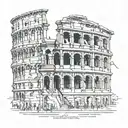 Roman Colosseum, with portraits of the Emperor Marcus Aurelius, Zeus, Ares and Poseidon tattoo design idea