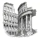 Roman Colosseum, with portraits of the Emperor Marcus Aurelius, Zeus, Ares and Poseidon tattoo design idea