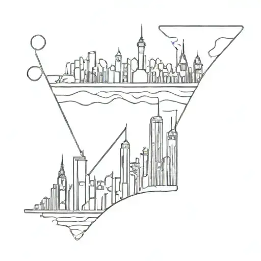 Incorporate the initials 'AV' in a creative way within a minimalist design of a city skyline, symbolizing the distance between two lovers tattoo design idea