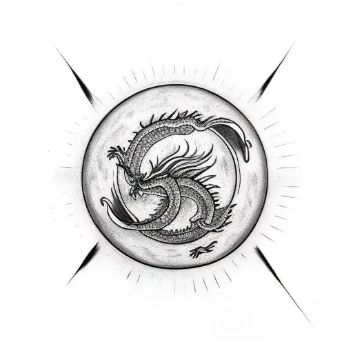 Dragon with the sun and moon tattoo design idea