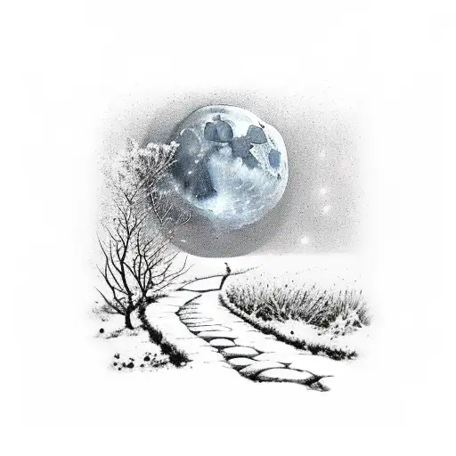 moonlight shining on pathway tattoo design idea