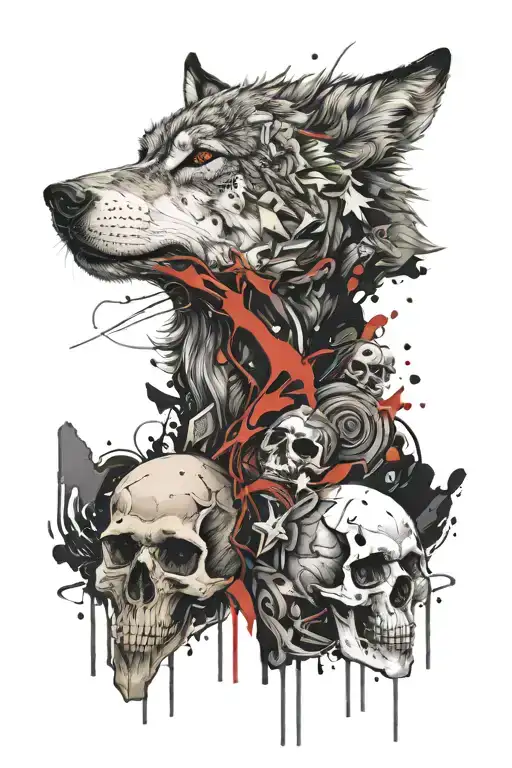 wolf and skull tattoo design idea