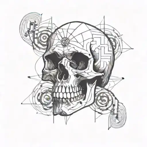 skull with spiral and dna tattoo design idea