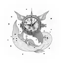 mermaid clock steampunk  tattoo design idea