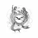 mermaid clock steampunk  tattoo design idea