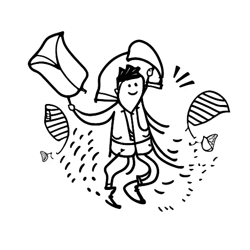 stick person holding a parachute  tattoo design idea