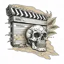 clapperboard with sand and forest demon skull tattoo design idea