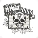 clapperboard with sand and forest demon skull tattoo design idea