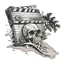 clapperboard with sand and forest demon skull tattoo design idea