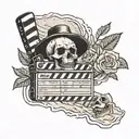 clapperboard with sand and forest demon skull tattoo design idea