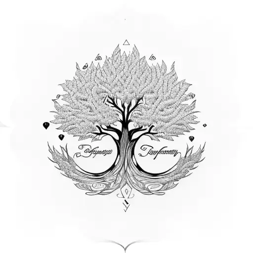 A tattoo design featuring a family tree intertwined with elements of travel, symbolizing the freedom of exploration and connection to loved ones tattoo design idea