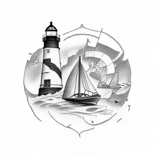 sailboat and lighthouse tattoo