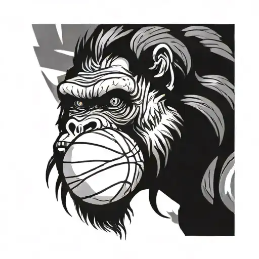 A basketball morphing into a roaring gorilla face tattoo design idea