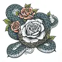 snake and roses tattoo design idea
