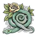 snake and roses tattoo design idea