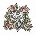 heart shaped grave stone with rose bush on one side and huckleberry bush on the other tattoo design idea