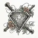 Diamond heart shattered with trip wire surrounding it and the text "only trust youself"  in it and also mirrored upside  tattoo design idea