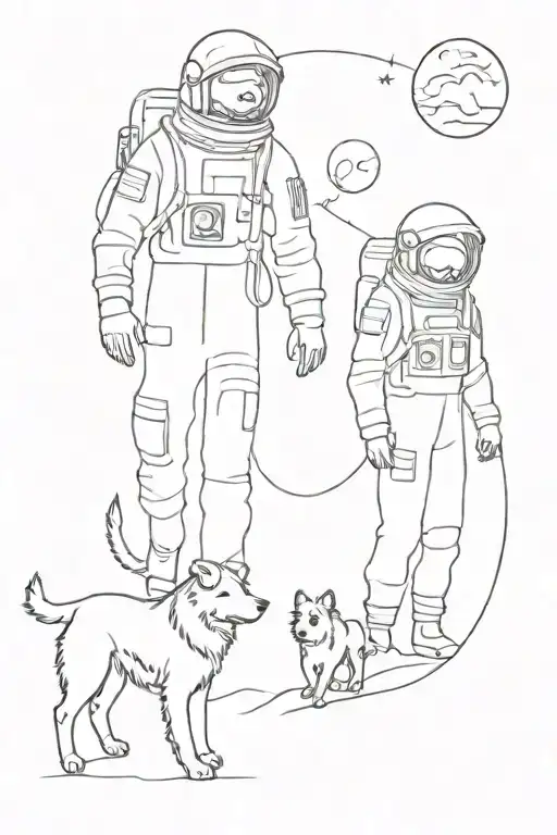interstellar myself, wife, and border collie dog as astronauts walking into the horizon tattoo design idea