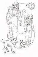 interstellar myself, wife, and border collie dog as astronauts walking into the horizon tattoo design idea