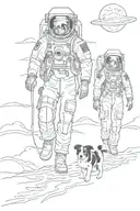 interstellar myself, wife, and border collie dog as astronauts walking into the horizon tattoo design idea