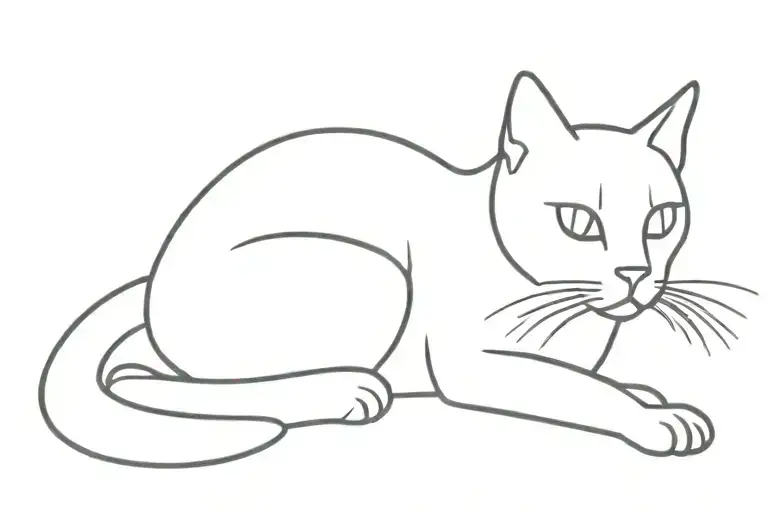 cat in a thin black line tattoo design idea