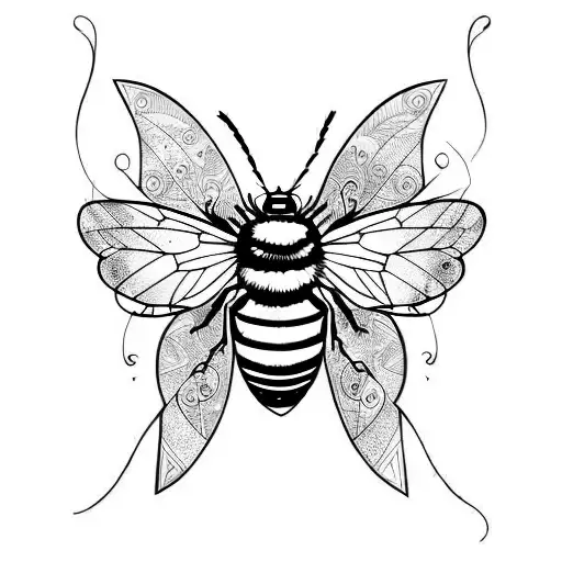 bumble bee with butterfly wings tattoo design idea